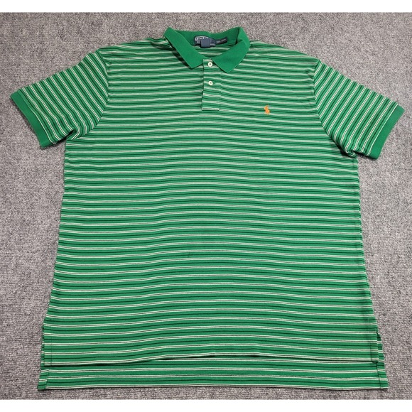 Polo Ralph Lauren Other - POLO RALPH LAUREN GREEN W/WHITE BLUE STRIPES ORANGE PONY POLO SHIRT SZ XX-LARGE